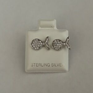Sterling Silver CZ Fish Stud Earrings